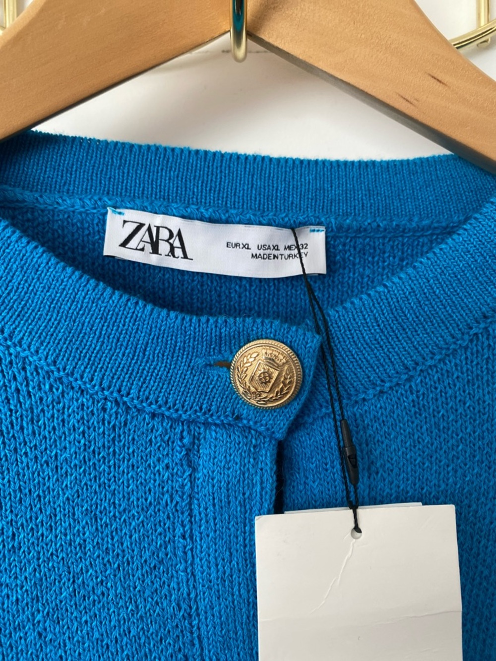 ZARA Bright Blue Gold-Button Knit Cardigan NWT ✨🩵 - Picture 3 of 6